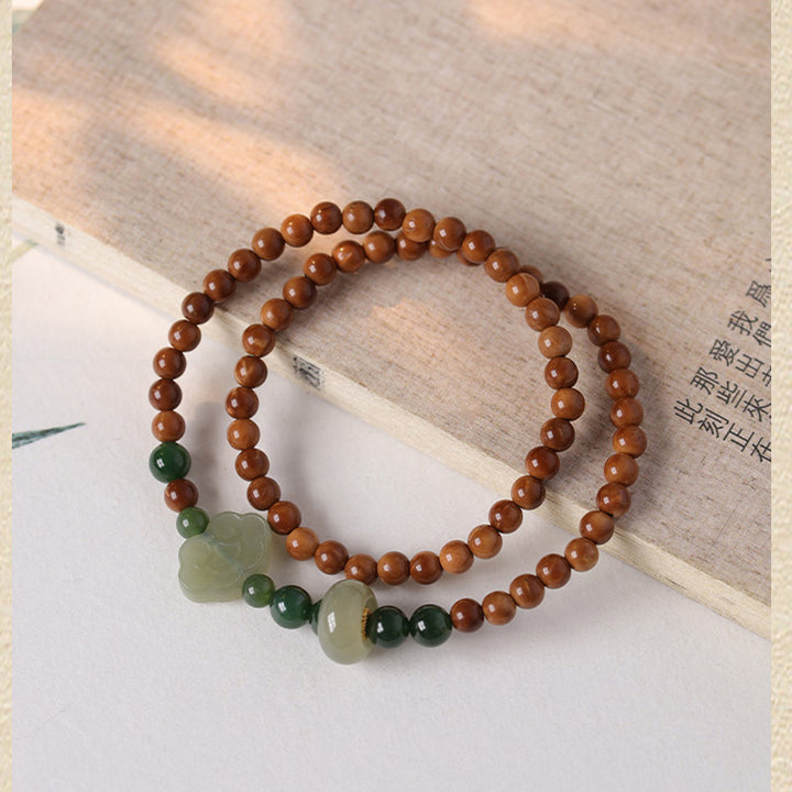 Sandalwood Mala Beads Divine Tara, Lucky Cloud & Jade Bead Handmade Spiritual Bracelets.