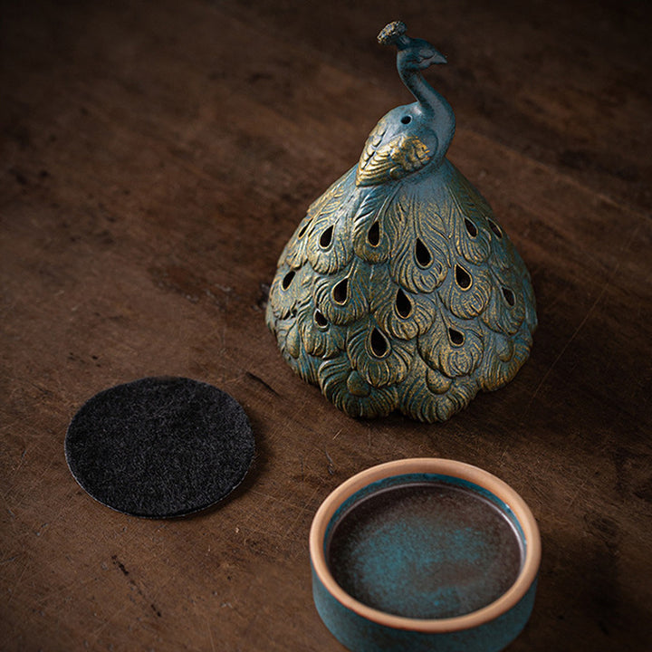 Exquisite Peacock - Shaped Ceramic Incense Burner.