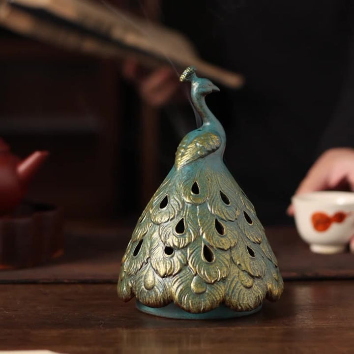 Exquisite Peacock - Shaped Ceramic Incense Burner.