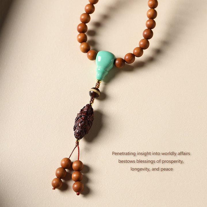Handmade Sandalwood Bodhisattva Guanyin Bracelet with Rosewood, Agate & Bodhi Beads.