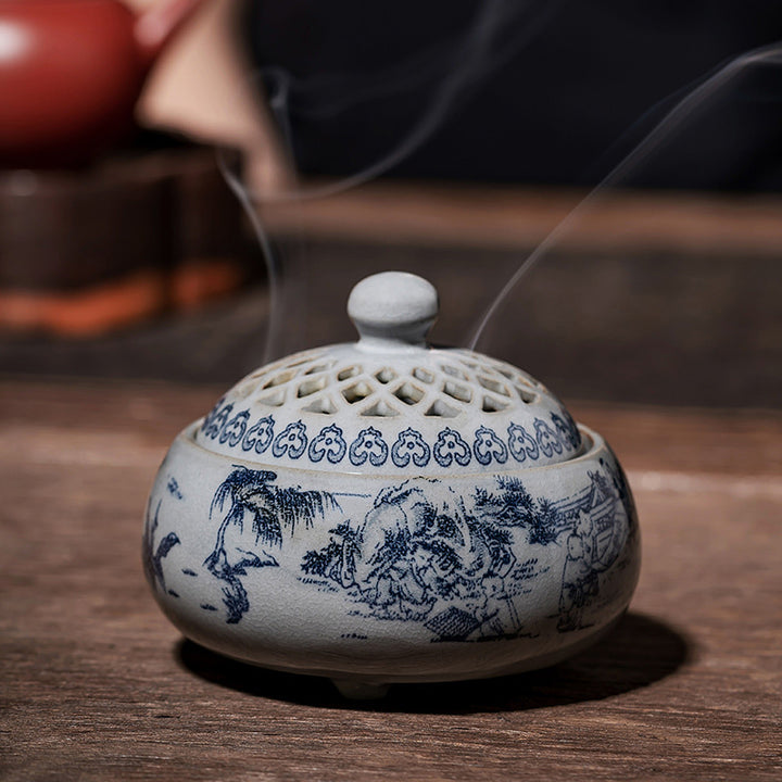 Exquisite Blue and White Porcelain Incense Burner.