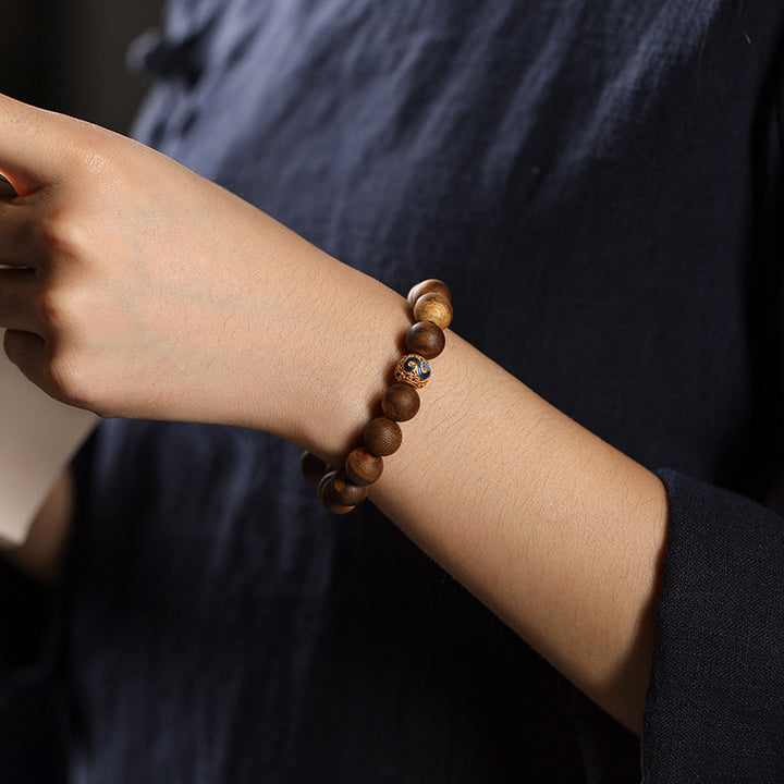 Luxury Green Qinan Agarwood Bracelet - Silver Gilded Lucky Bead.