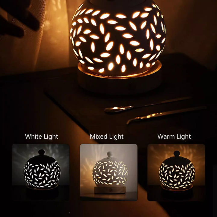 Exquisite Hollow - Twig White Porcelain Night Light Electronic Incense Burner.
