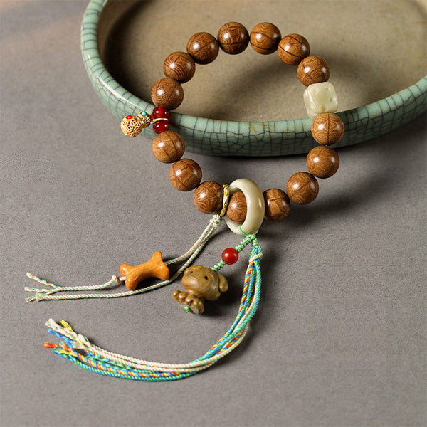 Hand-Carved Old Growth Six Path Wood Buddhist Mala Beads.