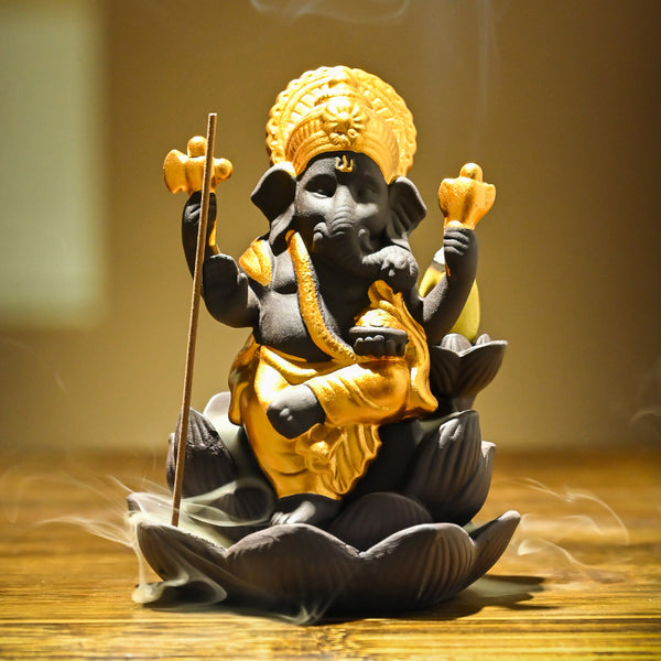 Indian Ganesha - shaped Ceramic Backflow Incense Burner.