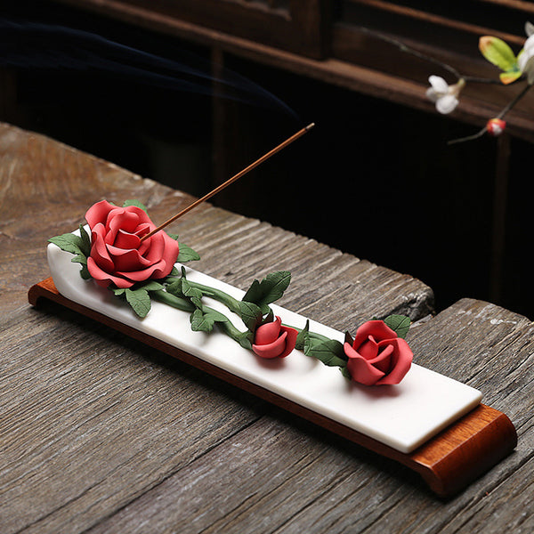 Exquisite Ceramic Rose Incense Holder.