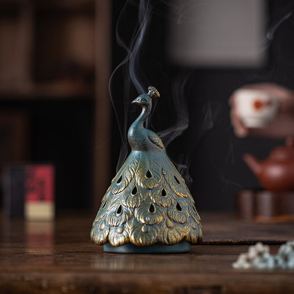 Exquisite Peacock - Shaped Ceramic Incense Burner.
