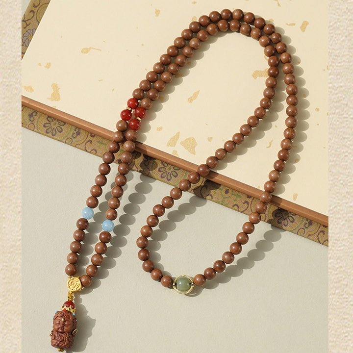 Sandalwood Bracelets - Hetian Nephrite, Beeswax Amber & Tara Pendants.