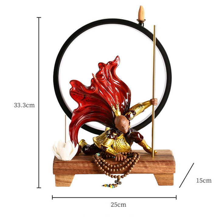 Exquisite WuKong Purple Clay Pottery Backflow Incense Burner with LED Ring.