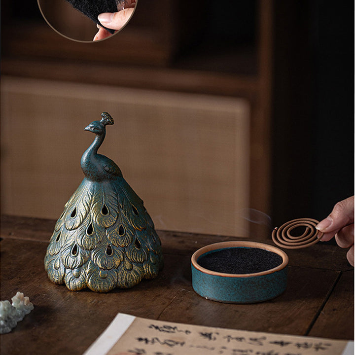 Exquisite Peacock - Shaped Ceramic Incense Burner.