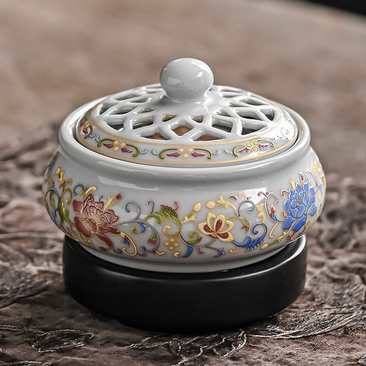 Painted Lotus Pattern Ceramic Electric Incense Burner.