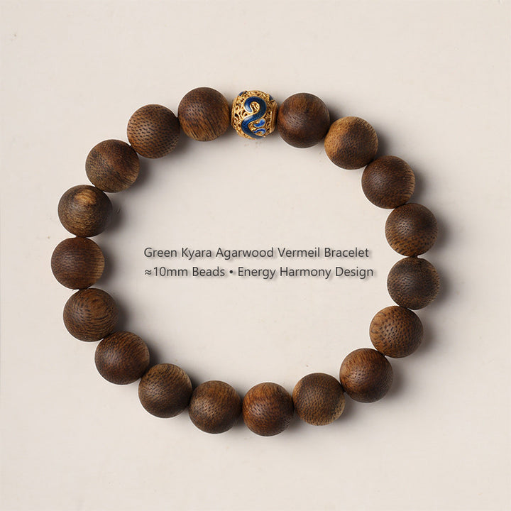 Luxury Green Qinan Agarwood Bracelet - Silver Gilded Lucky Bead.