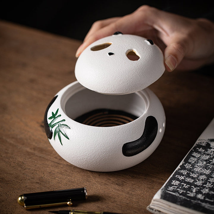 Adorable Panda - shaped Ceramic Incense Burner.