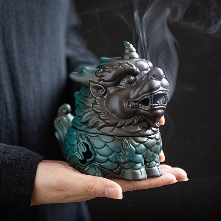 Kylin - shaped Ceramic Incense Burner.