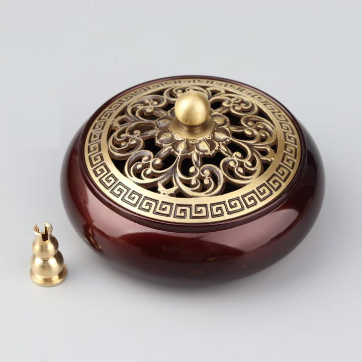 Exquisite Brass Incense Burner with Golden Lotus Design.