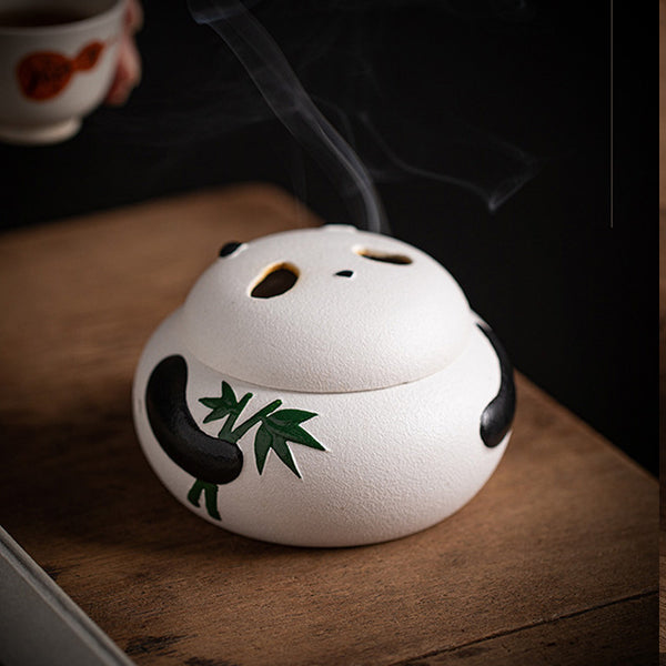 Adorable Panda - shaped Ceramic Incense Burner.