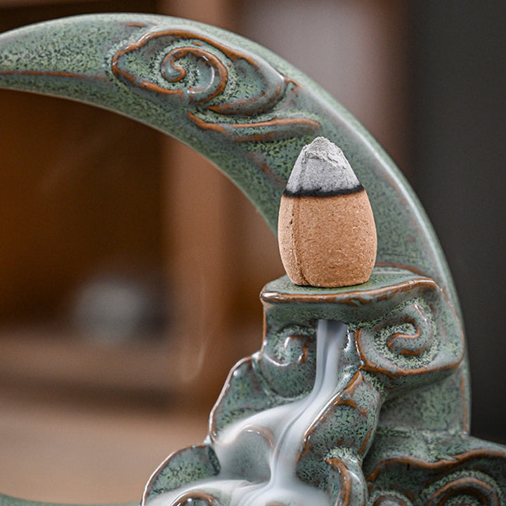 Moon - shaped Ceramic Backflow Incense Burner.
