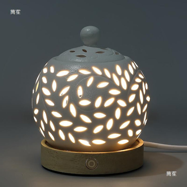 Exquisite Hollow - Twig White Porcelain Night Light Electronic Incense Burner.