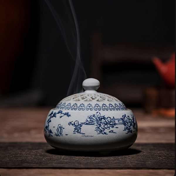 Exquisite Blue and White Porcelain Incense Burner.