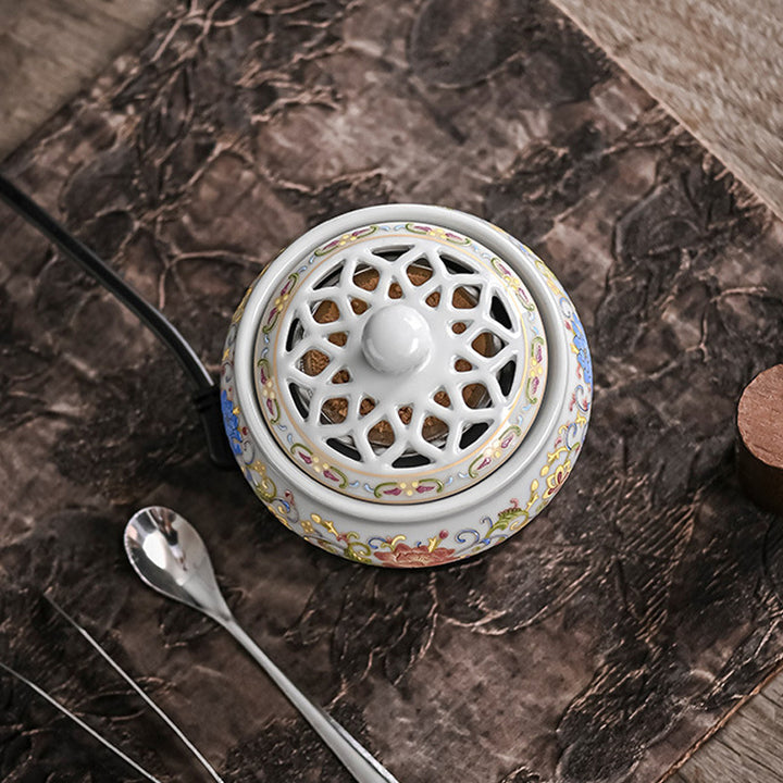 Painted Lotus Pattern Ceramic Electric Incense Burner.