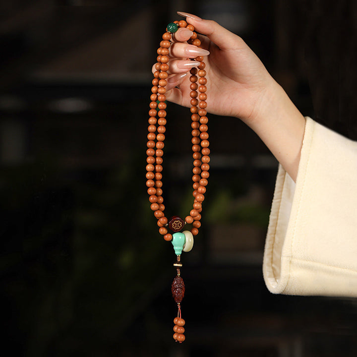 Handmade Sandalwood Bodhisattva Guanyin Bracelet with Rosewood, Agate & Bodhi Beads.