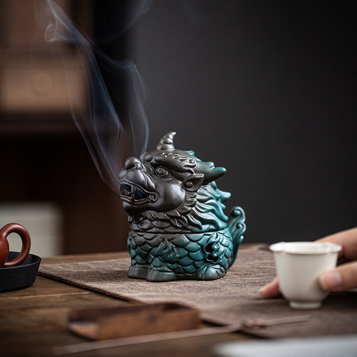 Kylin - shaped Ceramic Incense Burner.