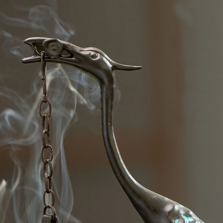 Exquisite Bronze Crane Stepping on Clouds Incense Burner.