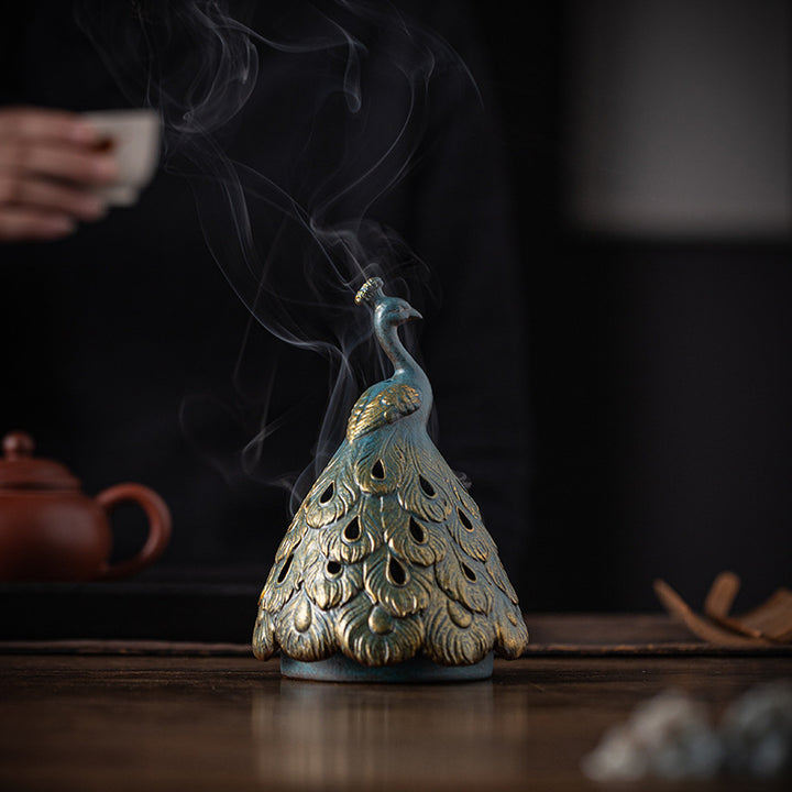 Exquisite Peacock - Shaped Ceramic Incense Burner.