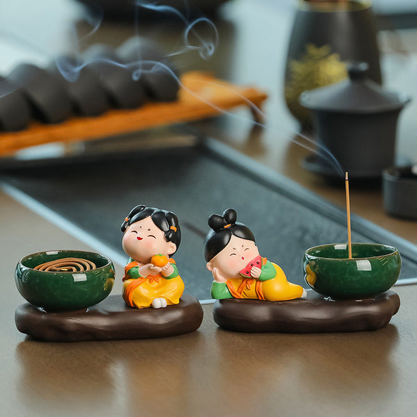Tang-Dynasty-style Ceramic Lady Incense Holders