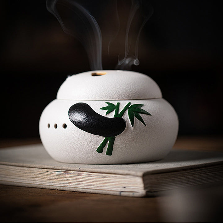 Adorable Panda - shaped Ceramic Incense Burner.