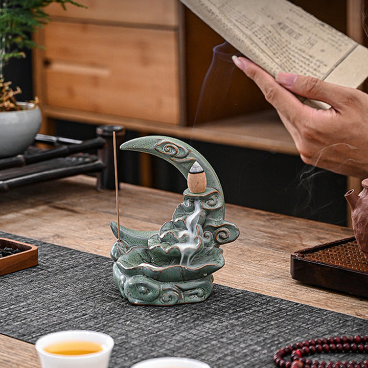 Moon - shaped Ceramic Backflow Incense Burner.