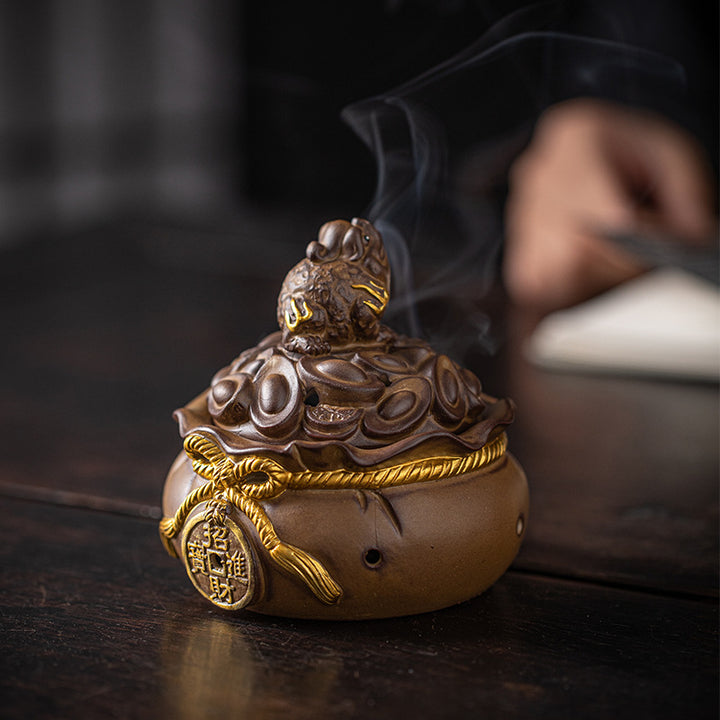Lucky Money-Bag Golden Toad Incense Burner.