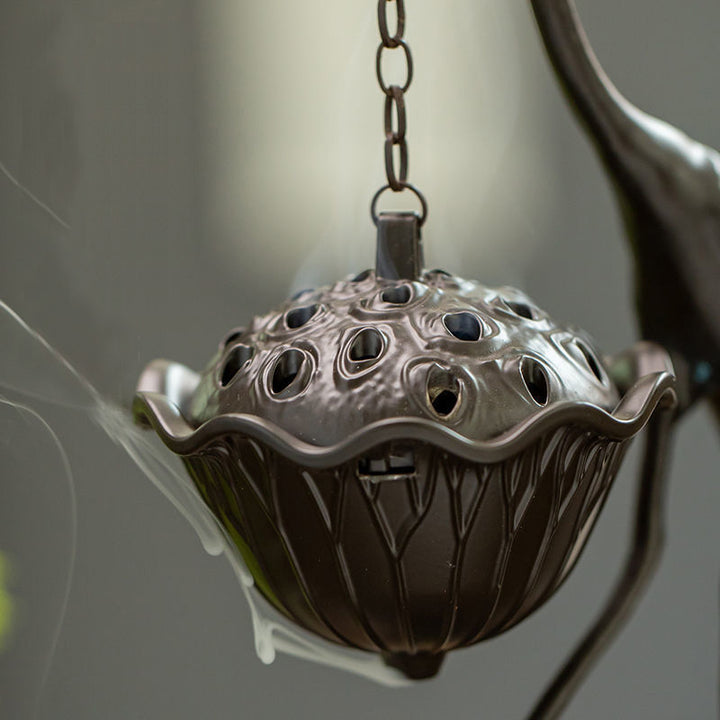 Exquisite Bronze Crane Stepping on Clouds Incense Burner.