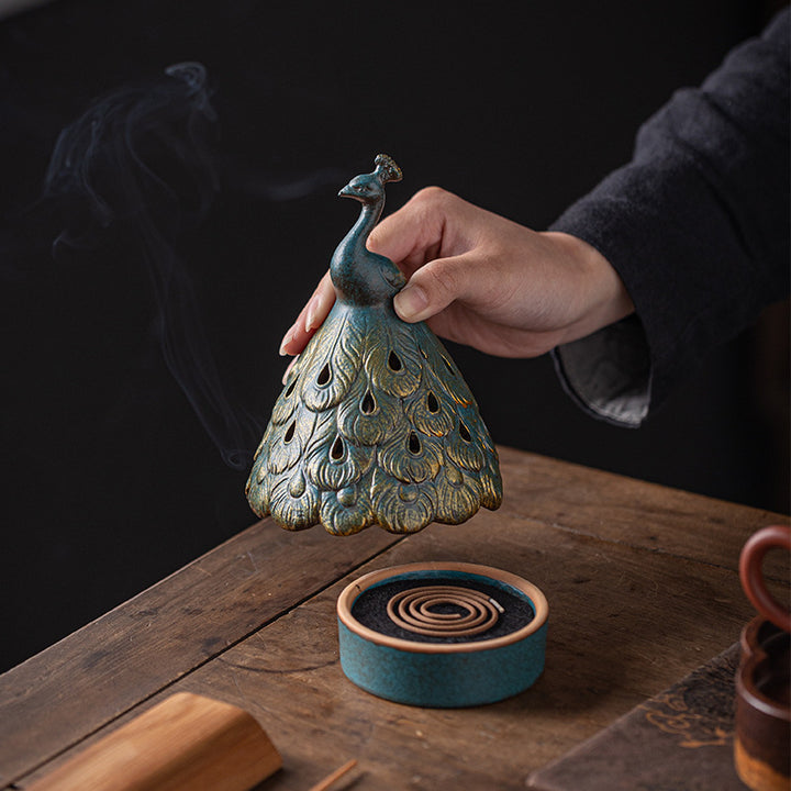 Exquisite Peacock - Shaped Ceramic Incense Burner.