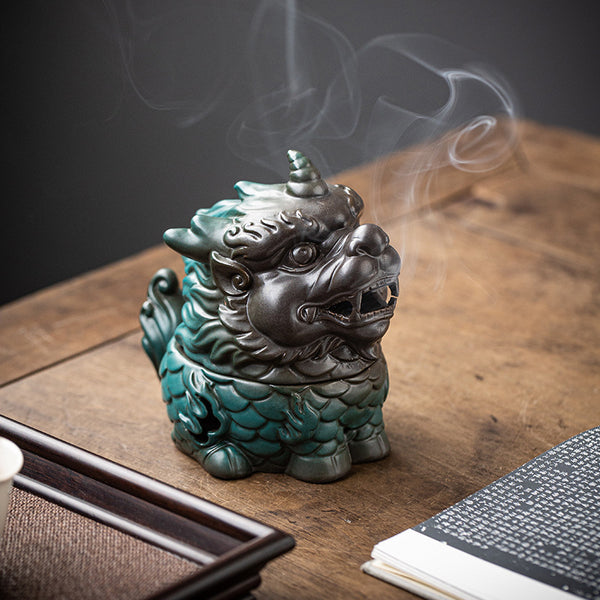 Kylin - shaped Ceramic Incense Burner.