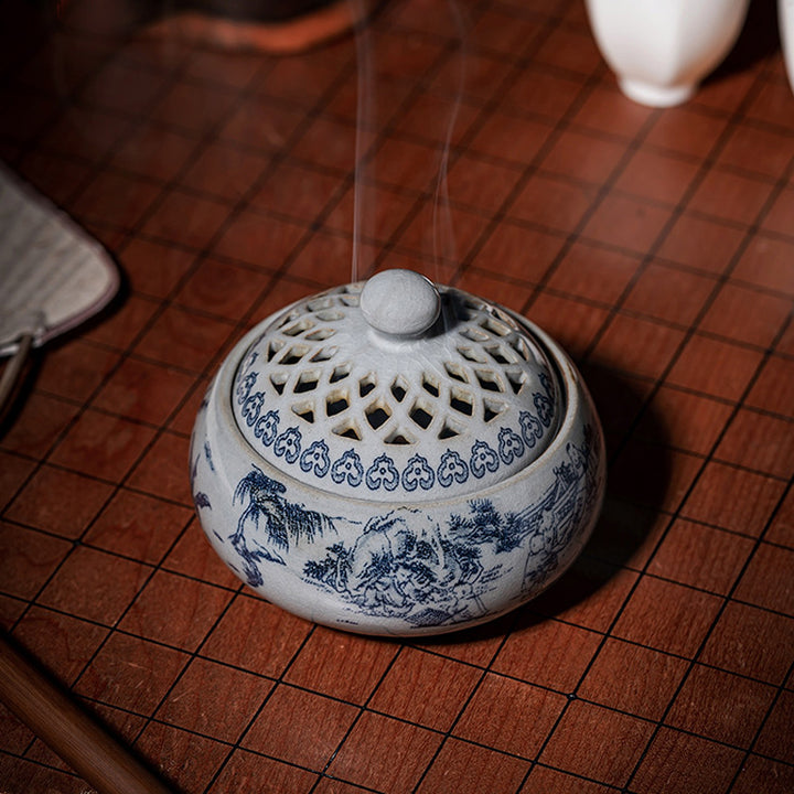 Exquisite Blue and White Porcelain Incense Burner.