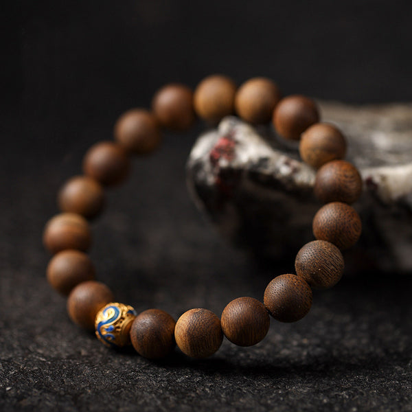 Luxury Green Qinan Agarwood Bracelet - Silver Gilded Lucky Bead.