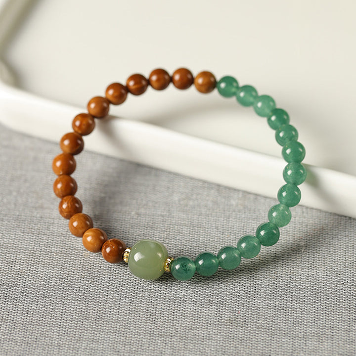 Handcrafted Kukui Bodhi & Blue Water Jadeite Double Loop Bracelet - New Chinese Style Spiritual Gift.