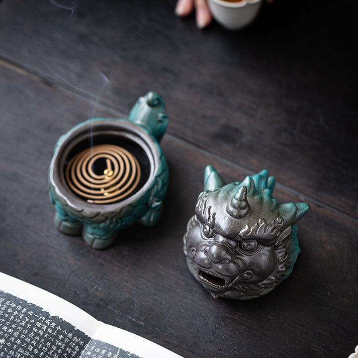 Kylin - shaped Ceramic Incense Burner.
