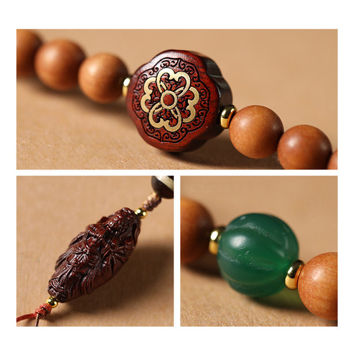 Handmade Sandalwood Bodhisattva Guanyin Bracelet with Rosewood, Agate & Bodhi Beads.