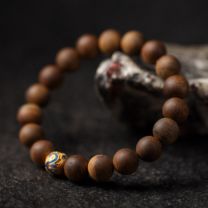 Luxury Green Qinan Agarwood Bracelet - Silver Gilded Lucky Bead.