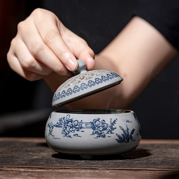 Exquisite Blue and White Porcelain Incense Burner.