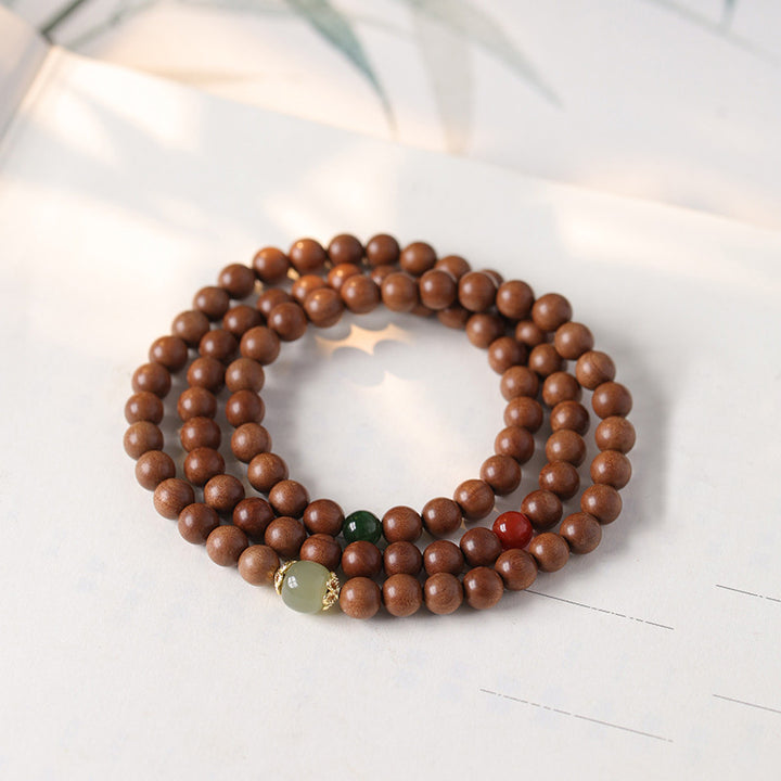 Sandalwood Mala Beads Divine Tara, Lucky Cloud & Jade Bead Handmade Spiritual Bracelets.