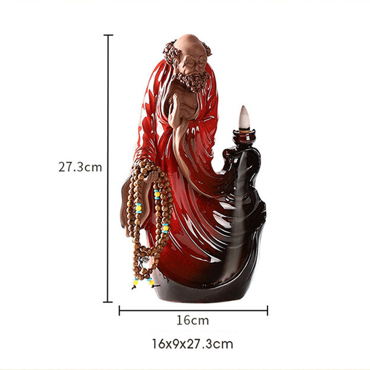Exquisite Bodhidharma - themed Purple Clay Backflow Incense Burner.