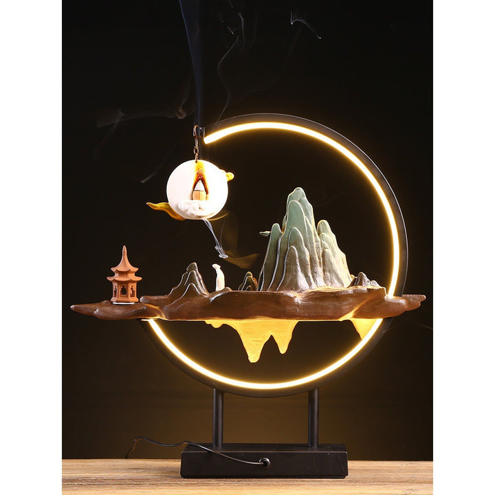 Thousand Li Rivers and Mountains Backflow Incense Burner with LED Ring.