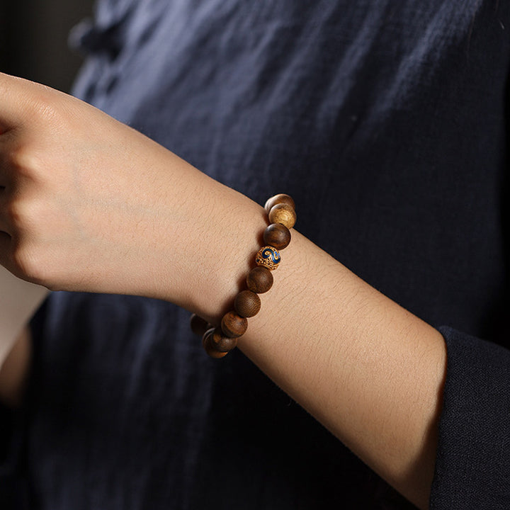Luxury Green Qinan Agarwood Bracelet - Silver Gilded Lucky Bead.