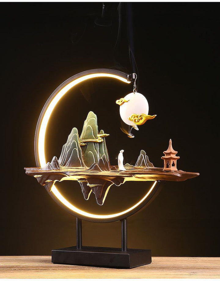 Thousand Li Rivers and Mountains Backflow Incense Burner with LED Ring.