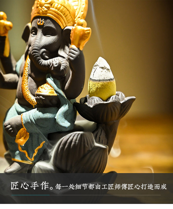 Indian Ganesha - shaped Ceramic Backflow Incense Burner.