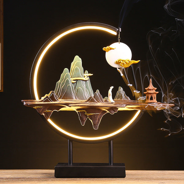 Thousand Li Rivers and Mountains Backflow Incense Burner with LED Ring.