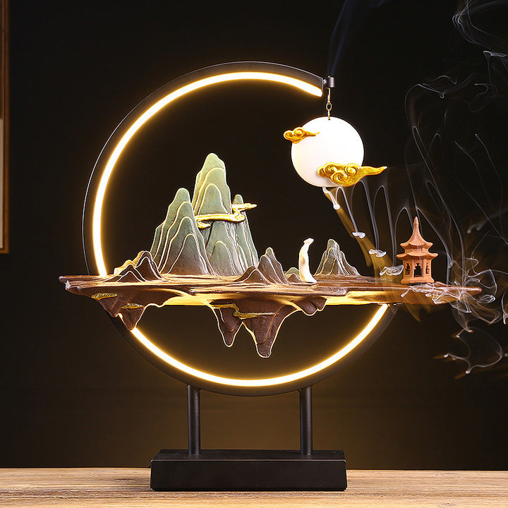 Thousand Li Rivers and Mountains Backflow Incense Burner with LED Ring.